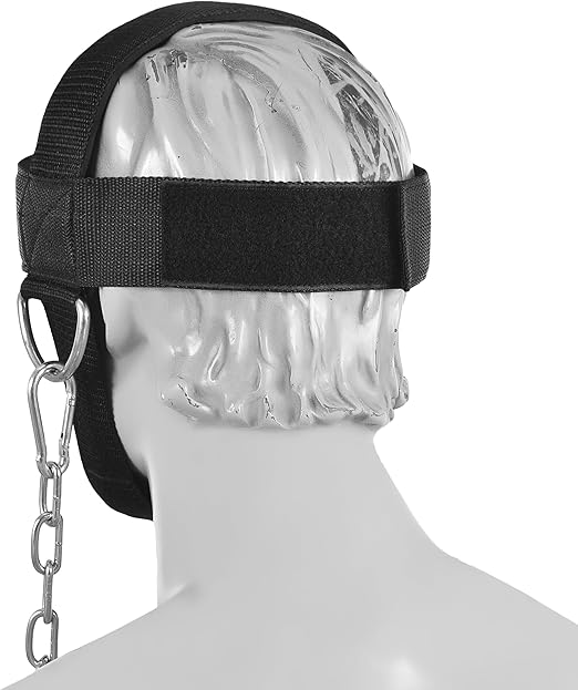 Neck Harness with Heavy-Duty Chain - Neck Exerciser with Adjustable Head and Chin Straps - Head Weight Lifting with Inside Padding to Improve Neck Strength and Reduce Neck Pain