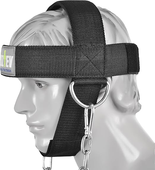 Neck Harness with Heavy-Duty Chain - Neck Exerciser with Adjustable Head and Chin Straps - Head Weight Lifting with Inside Padding to Improve Neck Strength and Reduce Neck Pain