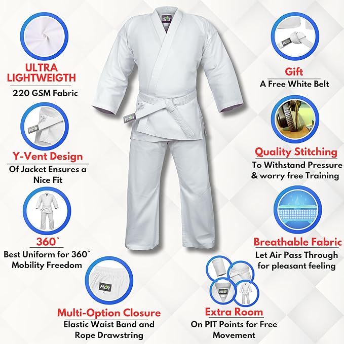 Karate Uniform for Kids & Adults Lightweight Student Gi Pants and Jackets for Martial Arts Uniform With Free Belt