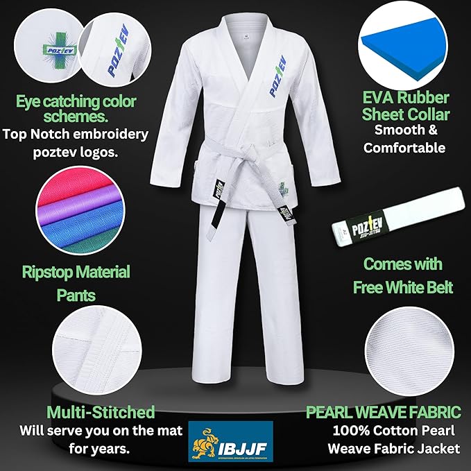 Brazilian Jiu Jitsu Gi for Men & Women BJJ Gi Grappling Kimonos Preshrunk Lightweight Fabric Martial Arts Uniform