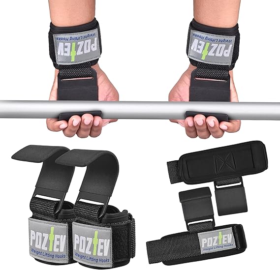 Weight Lifting Hooks (Pair) - Padded Wrist Wraps - Hand Grips Deadlift Straps for Men and Women - Grip Support for Bodybuilding Heavy Gym Workout - Ideal for Deadlifts, Powerlifting, Shrugs, Pull-Ups