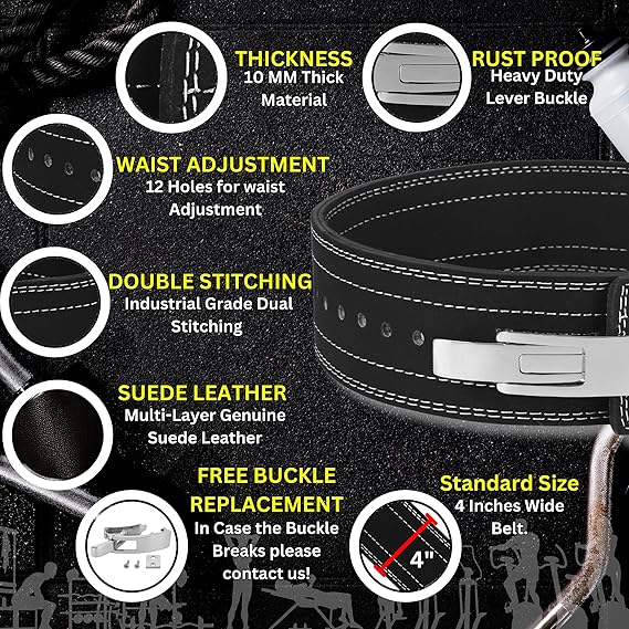 Powerlifting Belts Lever Belt For Men and Women 10mm IPF Thick Leather Weight Lifting Belt Ideal for Gym Belts Training Weightlifting and Bodybuilding Squats and Deadlifts